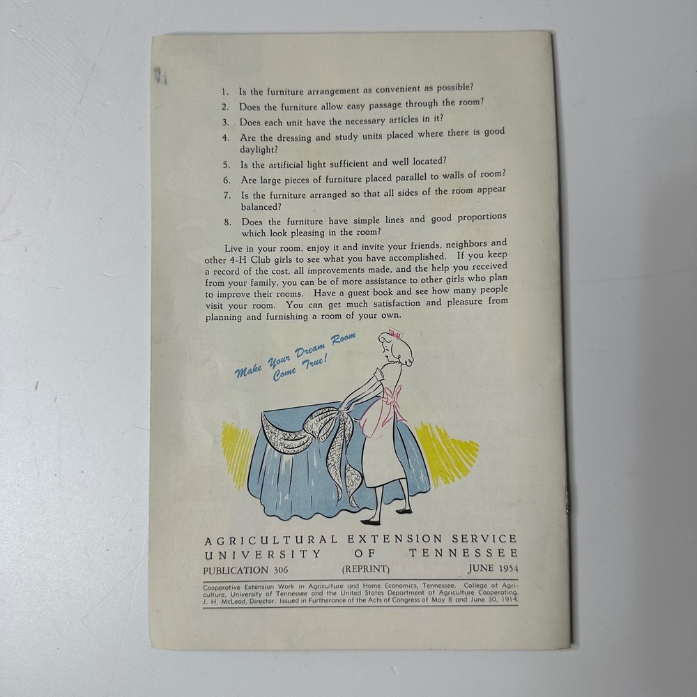 Vtg 1954 4-H Your Room Booklet Lillian Keller U of Tennessee Extension Service - Picture 2 of 7